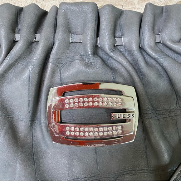 Small Evening Clutch Handbag Rhinestones Faux Grey Leather Animal Print Guess - Picture 2 of 13